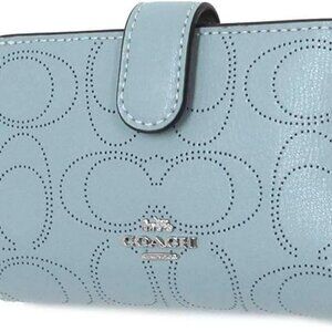 COACH CORNER ZIP WALLET IN PERFORATED SIGNATURE LEATHER Seaform NWOT